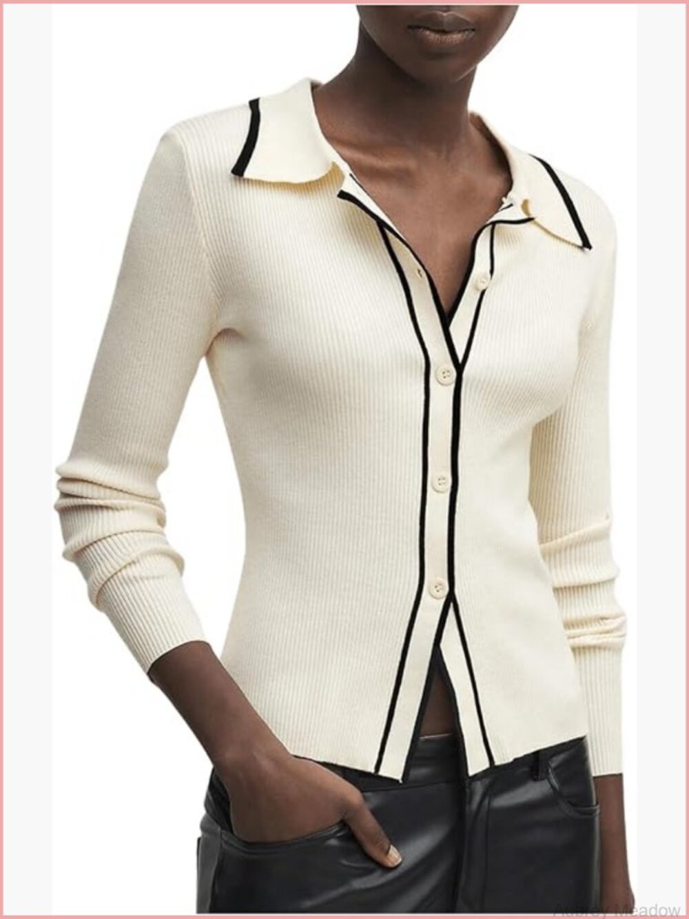 Elegant Striped Long Sleeve Fitted Collar Button Down Sweater Cardigan